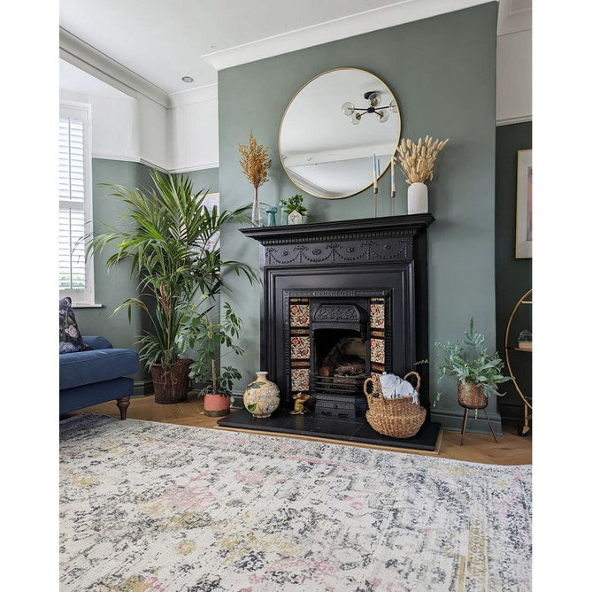 Vogue Traditional Persian Vintage Distressed Soft-Touch Hand-Knitted Ribbed Textured Polyester Low Profile Short Pile Beige/Cream/Pink/Ochre/Grey Rug-Origins-Rug Love - The Most Loved Rug Store