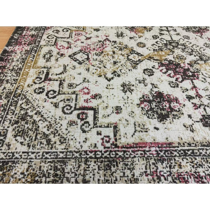Vogue Traditional Persian Vintage Distressed Soft-Touch Hand-Knitted Ribbed Textured Polyester Low Profile Short Pile Beige/Cream/Pink/Ochre/Grey Rug-Origins-Rug Love - The Most Loved Rug Store