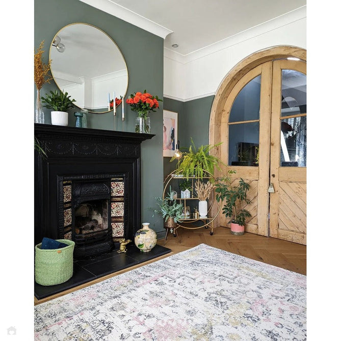 Vogue Traditional Persian Vintage Distressed Soft-Touch Hand-Knitted Ribbed Textured Polyester Low Profile Short Pile Beige/Cream/Pink/Ochre/Grey Rug-Origins-Rug Love - The Most Loved Rug Store