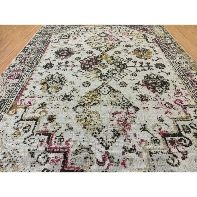 Vogue Traditional Persian Vintage Distressed Soft-Touch Hand-Knitted Ribbed Textured Polyester Low Profile Short Pile Beige/Cream/Pink/Ochre/Grey Rug-Origins-Rug Love - The Most Loved Rug Store