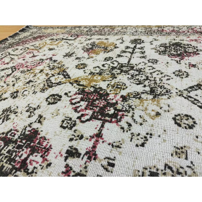 Vogue Traditional Persian Vintage Distressed Soft-Touch Hand-Knitted Ribbed Textured Polyester Low Profile Short Pile Beige/Cream/Pink/Ochre/Grey Rug-Origins-Rug Love - The Most Loved Rug Store