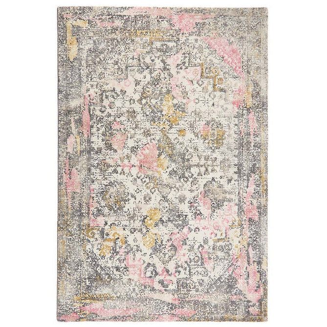 Vogue Traditional Persian Vintage Distressed Soft-Touch Hand-Knitted Ribbed Textured Polyester Low Profile Short Pile Beige/Cream/Pink/Ochre/Grey Rug-Origins-Rug Love - The Most Loved Rug Store