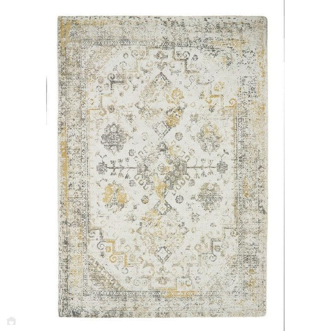 Vogue Traditional Persian Vintage Distressed Soft-Touch Hand-Knitted Ribbed Textured Polyester Low Profile Short Pile Light Grey/Ochre/Beige/Cream/Multicolour Rug-Origins-Rug Love - The Most Loved Rug Store