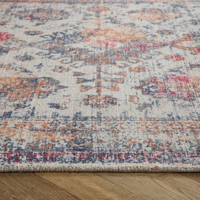 Vogue Traditional Persian Vintage Distressed Soft-Touch Hand-Knitted Ribbed Textured Polyester Low Profile Short Pile Navy Blue/Rust/Beige/Multicolour Rug-Origins-Rug Love - The Most Loved Rug Store