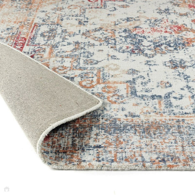 Vogue Traditional Persian Vintage Distressed Soft-Touch Hand-Knitted Ribbed Textured Polyester Low Profile Short Pile Navy Blue/Rust/Beige/Multicolour Rug-Origins-Rug Love - The Most Loved Rug Store