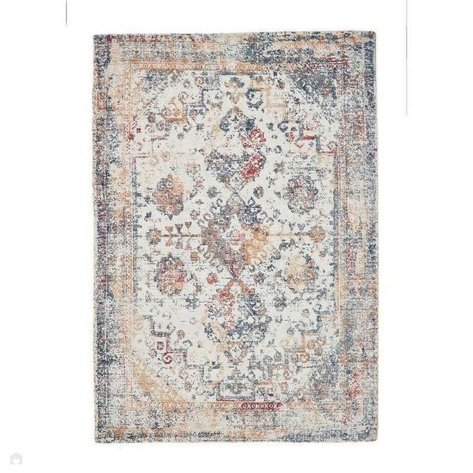 Vogue Traditional Persian Vintage Distressed Soft-Touch Hand-Knitted Ribbed Textured Polyester Low Profile Short Pile Navy Blue/Rust/Beige/Multicolour Rug-Origins-Rug Love - The Most Loved Rug Store