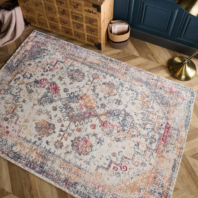 Vogue Traditional Persian Vintage Distressed Soft-Touch Hand-Knitted Ribbed Textured Polyester Navy Blue/Rust/Beige/Multicolour Rug-Origins-Rug Love - The Most Loved Rug Store