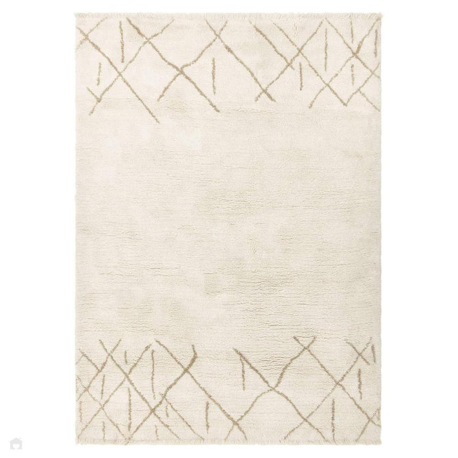 Washable Azera Crosshatch Modern Moroccan Berber Hand-Woven Textured Soft Plush Mid-Height Wool Shaggy Cream/Sand Beige Rug-Asiatic Carpets-Rug Love - The Most Loved Rug Store