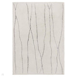 Washable Azera Lineal Modern Moroccan Berber Hand-Woven Textured Soft Plush Mid-Height Wool Shaggy Cream/Stone Grey Rug