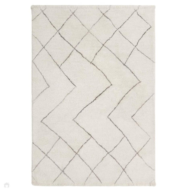 Washable Azera Rhombus Modern Moroccan Berber Hand-Woven Textured Soft Plush Mid-Height Wool Shaggy Cream/Stone Grey Rug-Asiatic Carpets-Rug Love - The Most Loved Rug Store