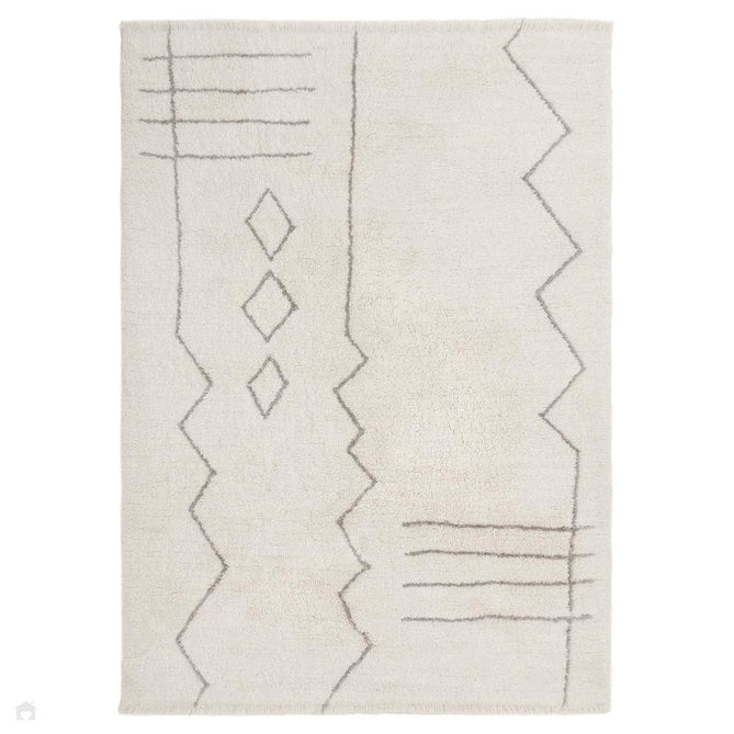 Washable Azera Tribal Modern Moroccan Berber Hand-Woven Textured Soft Plush Mid-Height Wool Shaggy Cream/Stone Grey Rug-Asiatic Carpets-Rug Love - The Most Loved Rug Store
