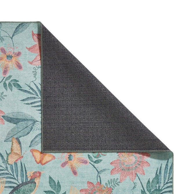 Washable Catherine Lansfield Amaya Tropical Birds Lightweight Printed Polyester Flatweave Aqua Green/Coral Pink/Peach Rug-Think Rugs-Rug Love - The Most Loved Rug Store