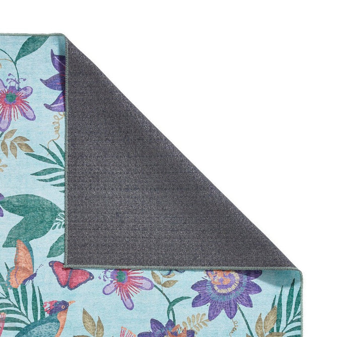 Washable Catherine Lansfield Amaya Tropical Birds Lightweight Printed Polyester Flatweave Sky Blue/Purple/Green/Multicolour Rug-Think Rugs-Rug Love - The Most Loved Rug Store