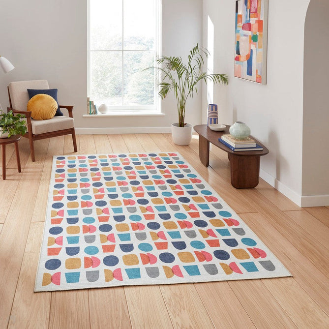Washable Catherine Lansfield Connect Geo Modern Geometric Multicolour Lightweight Printed Polyester Flatweave Rug-Think Rugs-Rug Love - The Most Loved Rug Store