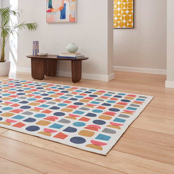 Washable Catherine Lansfield Connect Geo Modern Geometric Multicolour Lightweight Printed Polyester Flatweave Rug-Think Rugs-Rug Love - The Most Loved Rug Store