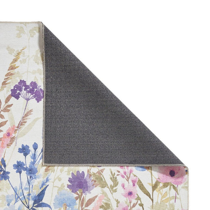 Washable Catherine Lansfield Country Floral Lightweight Printed Polyester Flatweave Cream/Purple/Pink/Blue Rug-Think Rugs-Rug Love - The Most Loved Rug Store