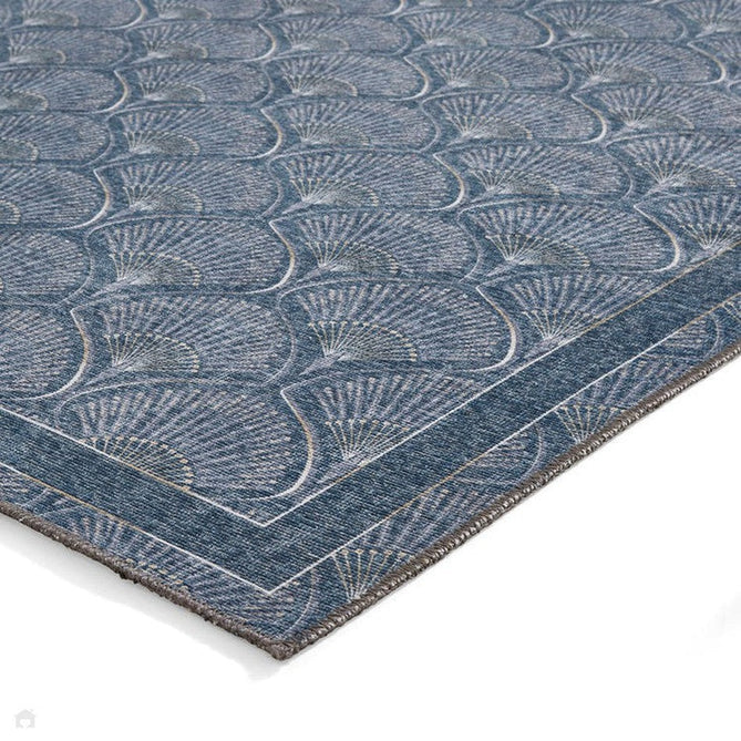 Washable Catherine Lansfield Deco Peacock Blue Lightweight Printed Polyester Flatweave Rug-Think Rugs-Rug Love - The Most Loved Rug Store