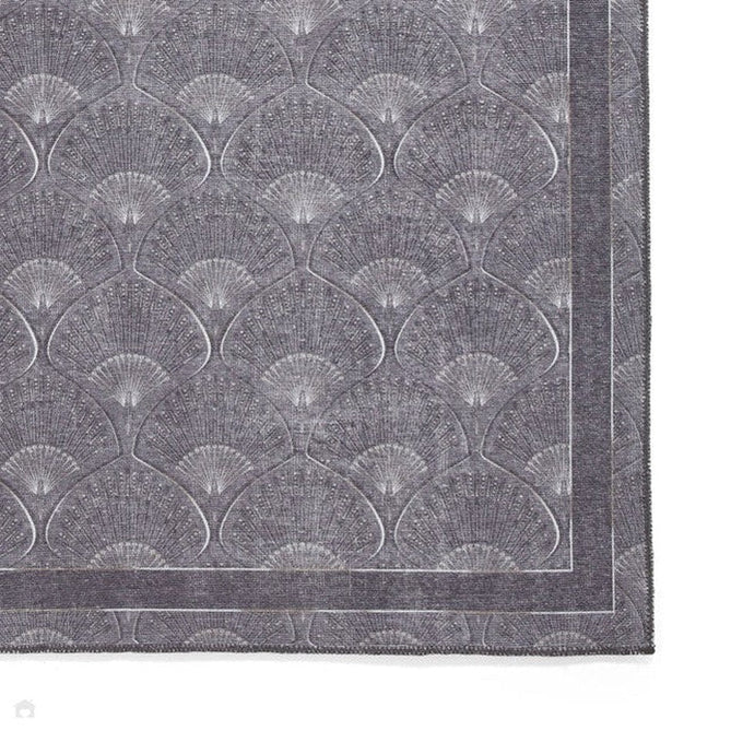 Washable Catherine Lansfield Deco Peacock Grey Lightweight Printed Polyester Flatweave Rug-Think Rugs-Rug Love - The Most Loved Rug Store