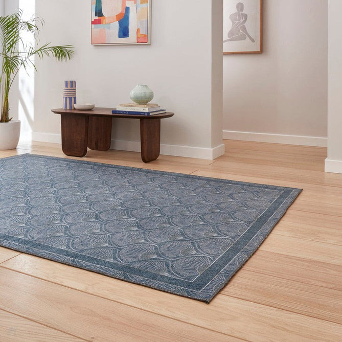Washable Catherine Lansfield Deco Peacock Lightweight Printed Polyester Flatweave Blue Rug-Think Rugs-Rug Love - The Most Loved Rug Store