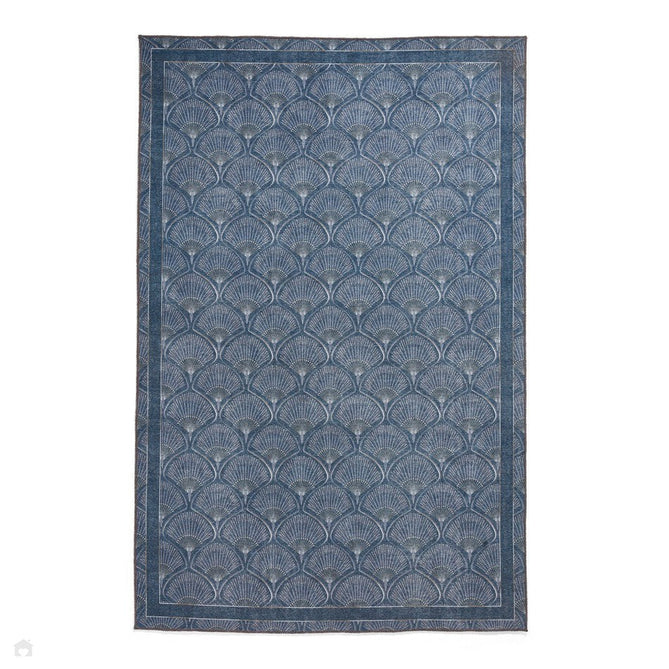 Washable Catherine Lansfield Deco Peacock Lightweight Printed Polyester Flatweave Blue Rug-Think Rugs-Rug Love - The Most Loved Rug Store
