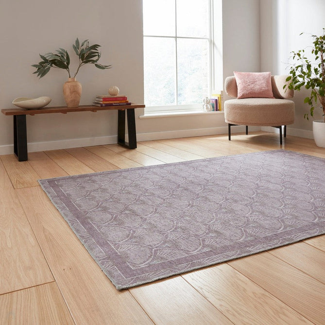 Washable Catherine Lansfield Deco Peacock Lightweight Printed Polyester Flatweave Lilac Rug-Think Rugs-Rug Love - The Most Loved Rug Store