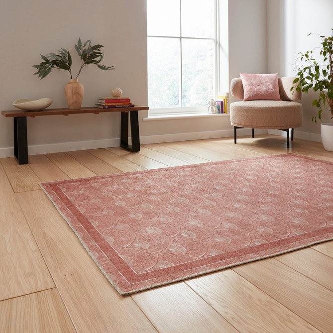 Washable Catherine Lansfield Deco Peacock Lightweight Printed Polyester Flatweave Terracotta Rug-Think Rugs-Rug Love - The Most Loved Rug Store