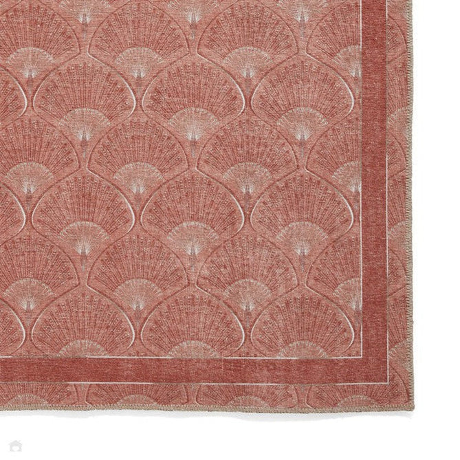 Washable Catherine Lansfield Deco Peacock Terracotta Lightweight Printed Polyester Flatweave Rug-Think Rugs-Rug Love - The Most Loved Rug Store