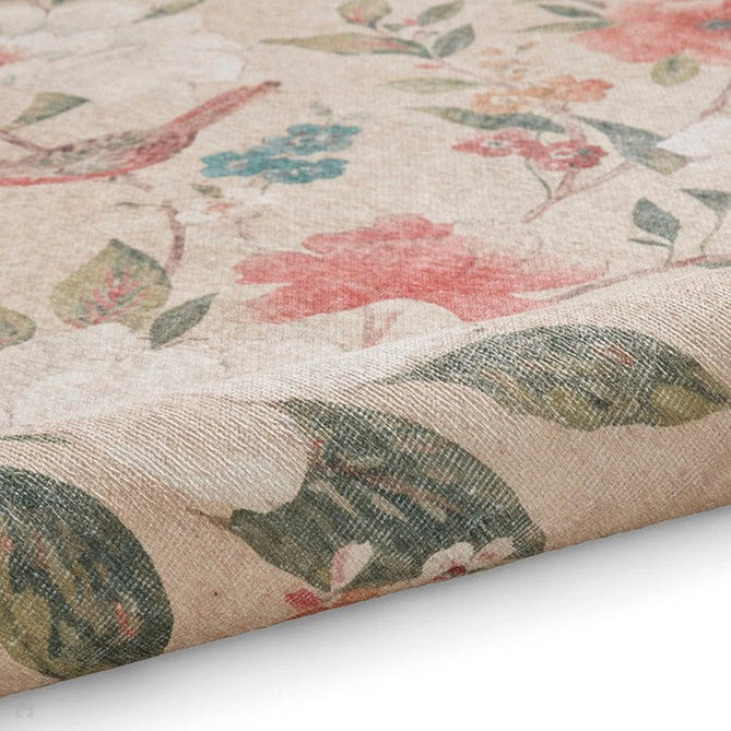 Washable Catherine Lansfield Pipa Floral Lightweight Printed Polyester Flatweave Natural Beige/Coral Red/Teal Blue/Ivory Rug-Think Rugs-Rug Love - The Most Loved Rug Store