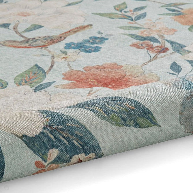 Washable Catherine Lansfield Pipa Floral Lightweight Printed Polyester Flatweave Powder Blue/Coral Red/Terra/Cream Rug-Think Rugs-Rug Love - The Most Loved Rug Store