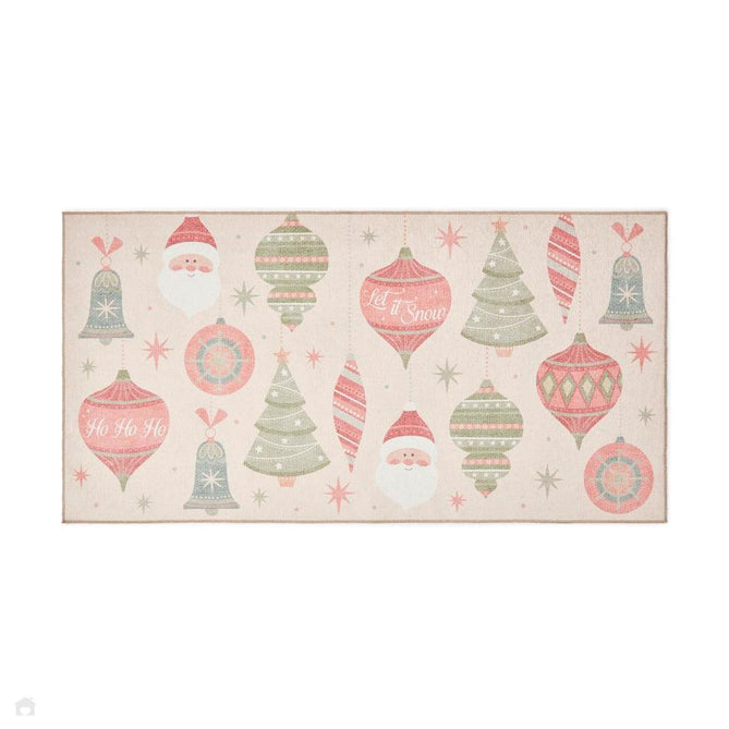 Washable Christmas Baubles Red/Green Flatweave Rug-Think Rugs-Rug Love - The Most Loved Rug Store