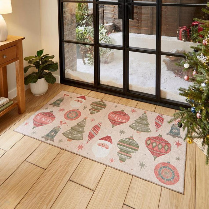 Washable Christmas Baubles Red/Green Flatweave Rug-Think Rugs-Rug Love - The Most Loved Rug Store