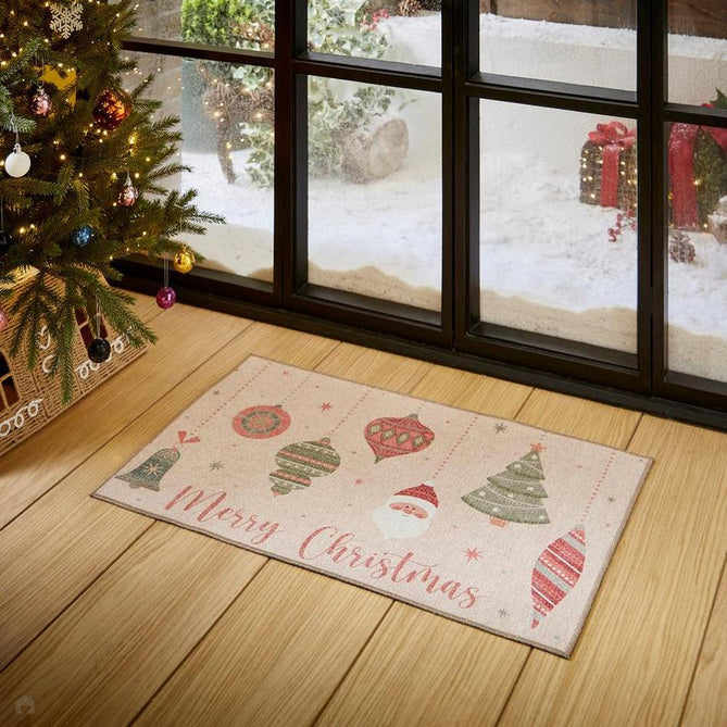 Washable Christmas Baubles Red/Green Flatweave Rug-Think Rugs-Rug Love - The Most Loved Rug Store
