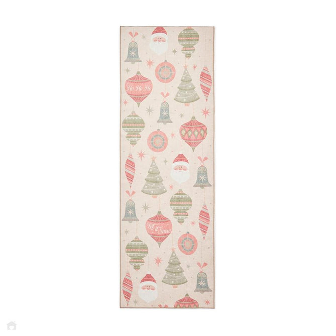 Washable Christmas Baubles Red/Green Flatweave Rug-Think Rugs-Rug Love - The Most Loved Rug Store