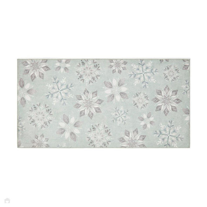 Washable Christmas Snow Flakes Duck Egg Flatweave Rug-Think Rugs-Rug Love - The Most Loved Rug Store