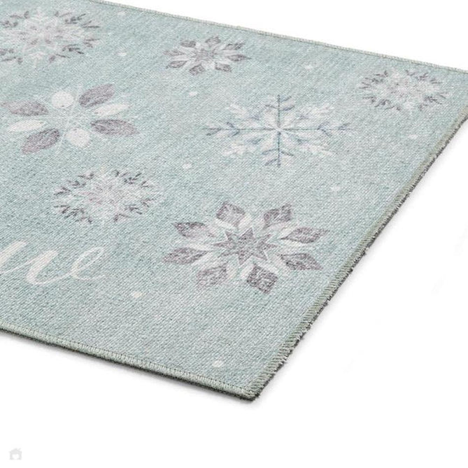 Washable Christmas Snow Flakes Duck Egg Flatweave Rug-Think Rugs-Rug Love - The Most Loved Rug Store
