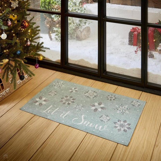 Washable Christmas Snow Flakes Duck Egg Flatweave Rug-Think Rugs-Rug Love - The Most Loved Rug Store