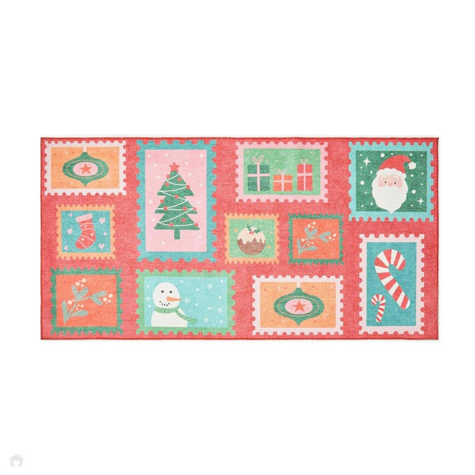 Washable Christmas Stamps Red Flatweave Rug-Think Rugs-Rug Love - The Most Loved Rug Store
