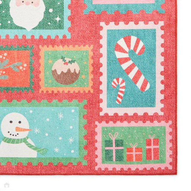 Washable Christmas Stamps Red Flatweave Rug-Think Rugs-Rug Love - The Most Loved Rug Store