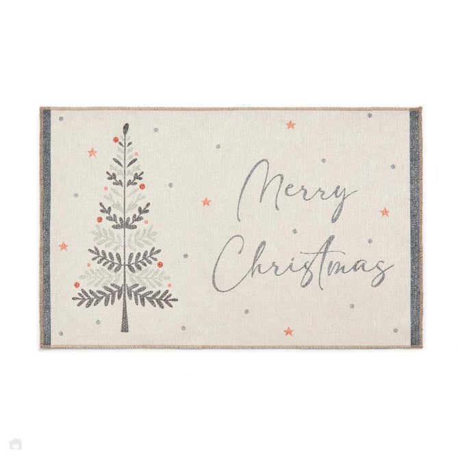 Washable Christmas Trees Grey/Beige Flatweave Rug-Think Rugs-Rug Love - The Most Loved Rug Store