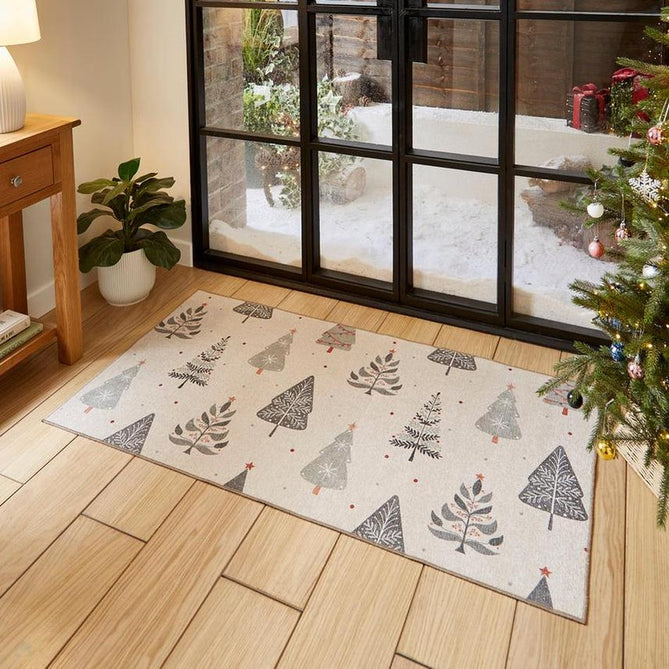 Washable Christmas Trees Grey/Beige Flatweave Rug-Think Rugs-Rug Love - The Most Loved Rug Store