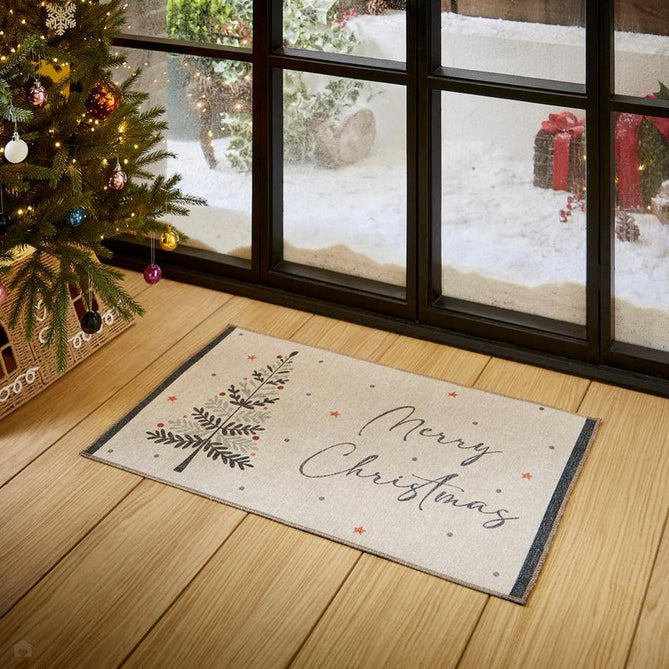 Washable Christmas Trees Grey/Beige Flatweave Rug-Think Rugs-Rug Love - The Most Loved Rug Store