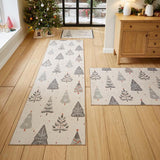 Washable Christmas Trees Grey/Beige Flatweave Rug