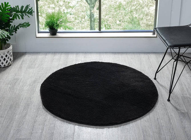 Washable Comfy Plain CMF00 Black Round Rug