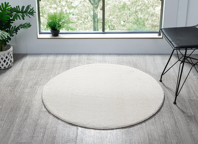 Washable Comfy Plain CMF00 Cream Round Rug