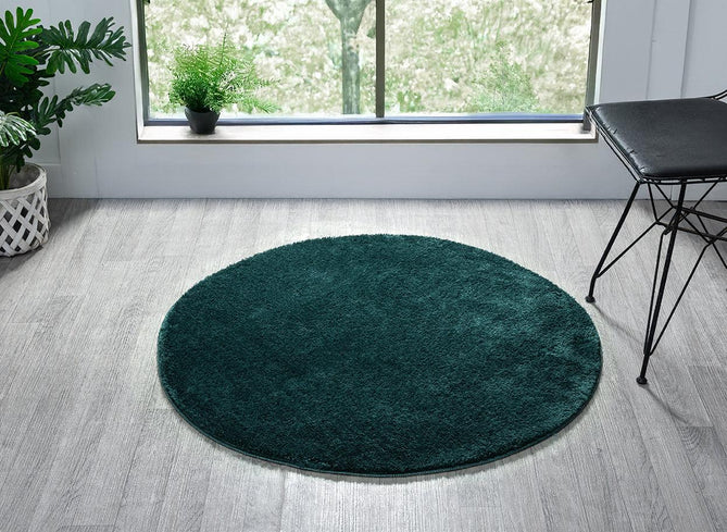 Washable Comfy Plain CMF00 Emerald Round Rug