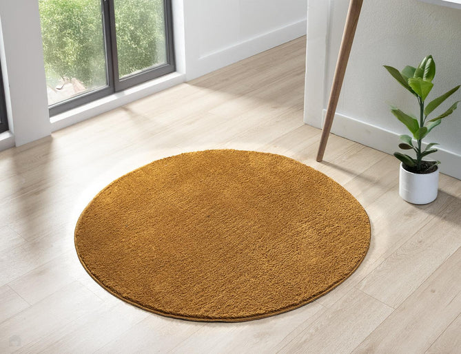 Washable Comfy Plain CMF00 Gold Round Rug