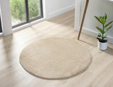 Washable Comfy Plain CMF00 Light Beige Round Rug