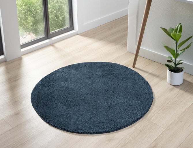 Washable Comfy Plain CMF00 Navy Round Rug