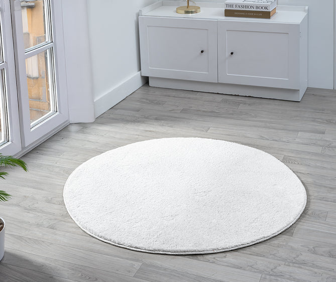 Washable Comfy Plain CMF00 Silver Round Rug