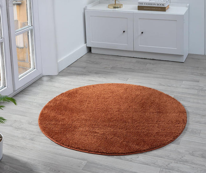 Washable Comfy Plain CMF00 Terracotta Round Rug